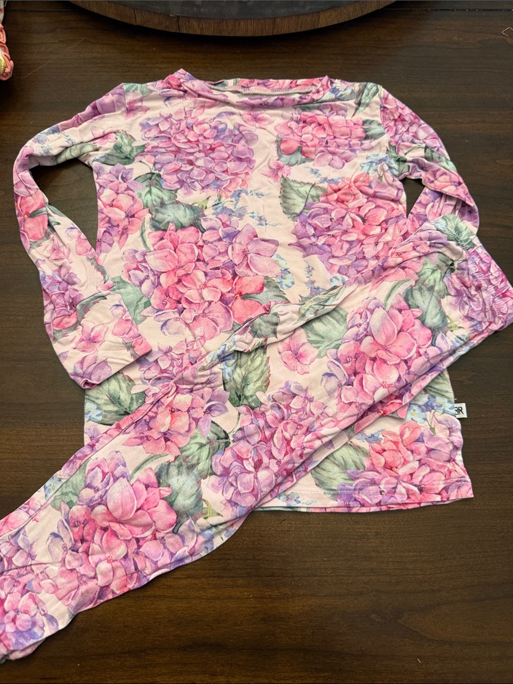 Girls Pink Floral Hydrangea Long Sleeve Pajama Set